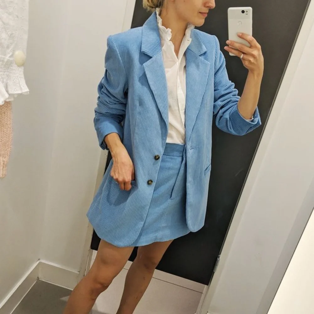 H&M Trend Corduroy Blazer Jacket in Powder Blue Size EUR 40 / US 8 - Picture 4 of 4